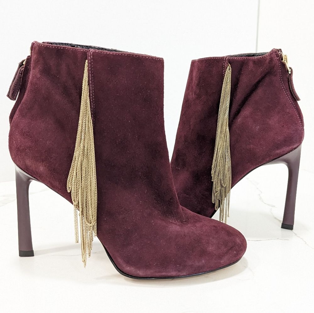 Nine West Womens 25021953-466 leather high heel Uloveit Ankle Bootie Wine Size 5